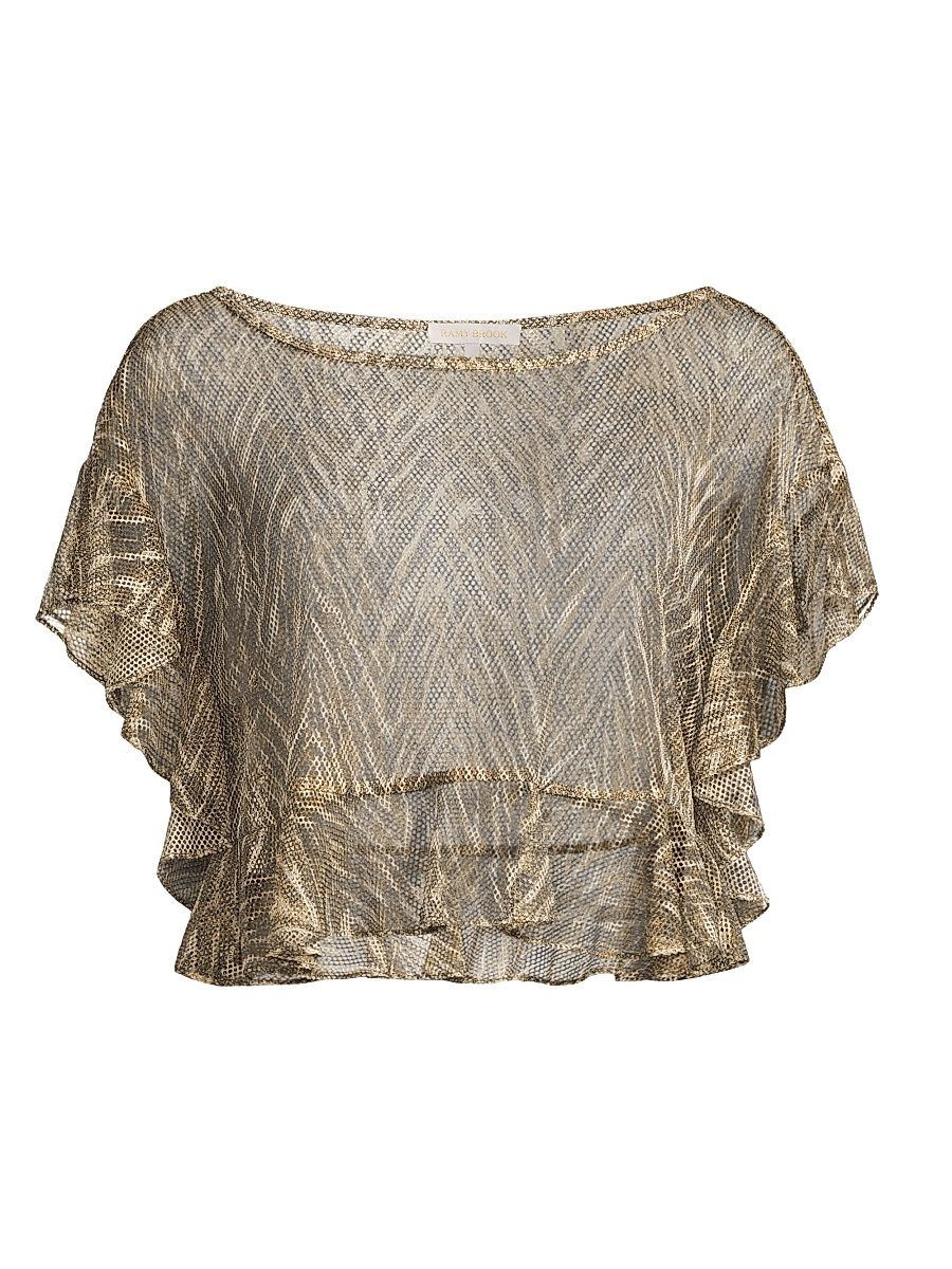 Women's Synthia Animal-Print Ruffled Sheer Cover-Up Crop Top - Beach Brown Zebra - Size XL