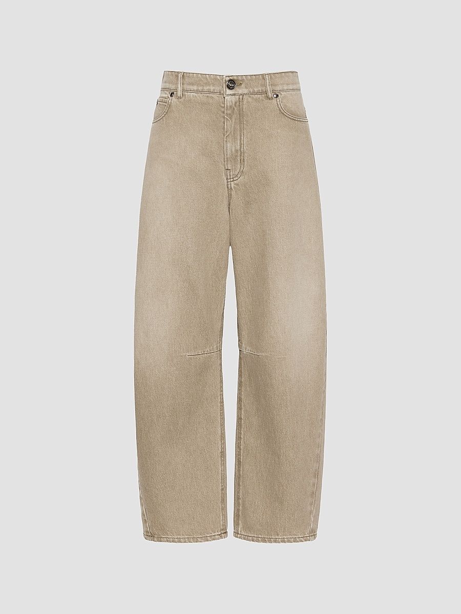 Women's Worn Look Denim Barrel Leg Jeans - Beige - Size 8