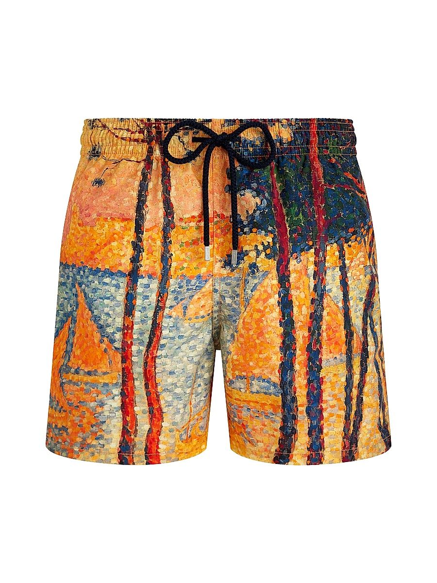 Men's Vilebrequin x Paul Signac Voile & Pins Printed Swim Trunks - Yellow - Size XXL