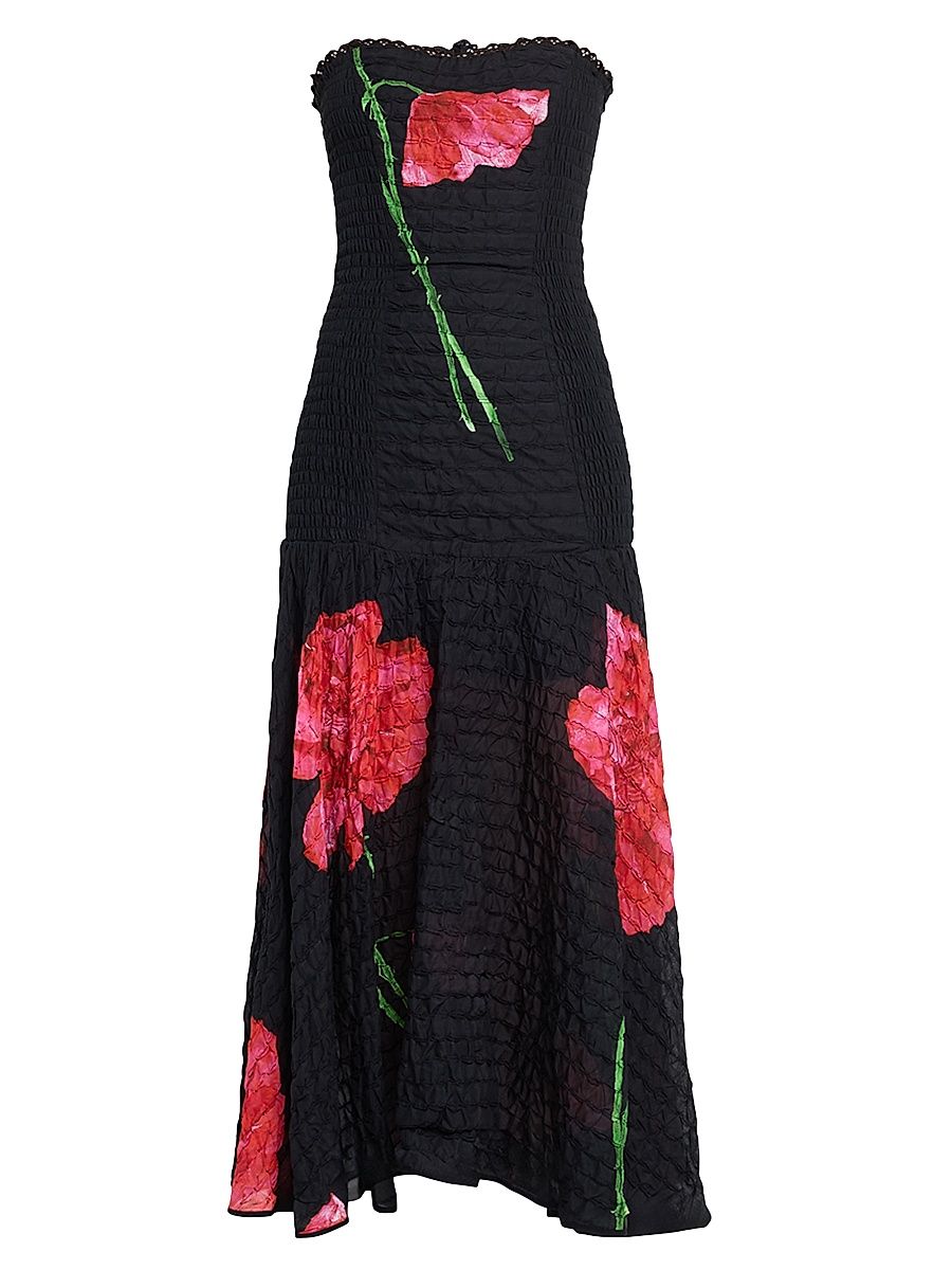 Women's Opal Embroidered Midi-Dress - Black Pink - Size Medium