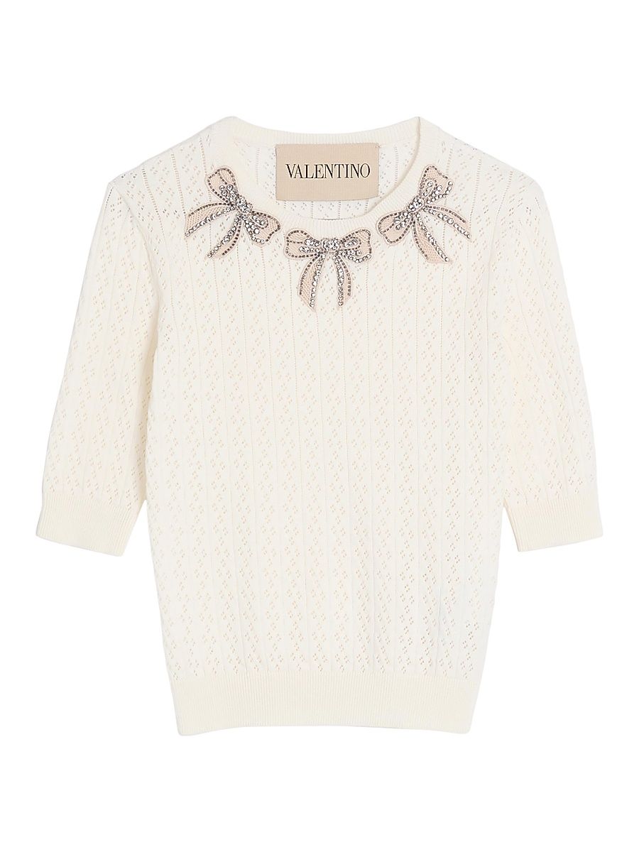 Women's Embroidered Cotton Top - Ivory - Size Medium