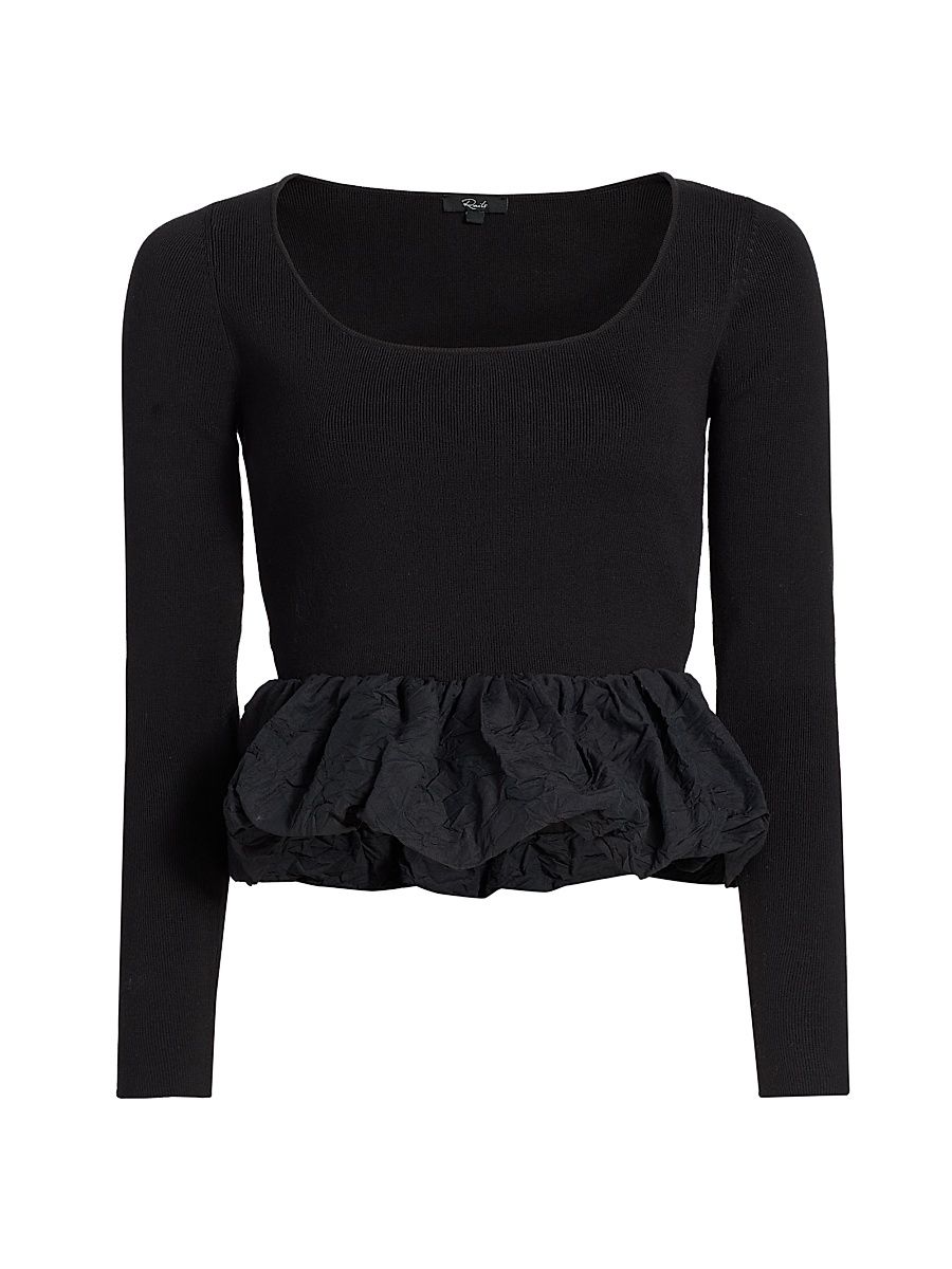 Women's Tillie Ruffled-Hem Top - Black - Size Large