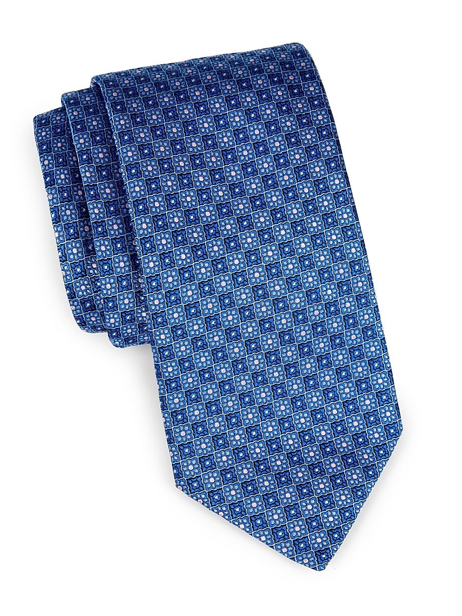 Men's Micro Floral Silk Tie - Blue