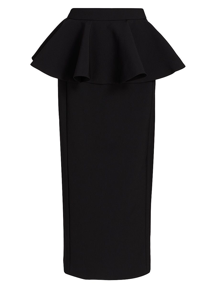 Women's Eden Peplum-Waist Midi-Skirt - Black - Size Large