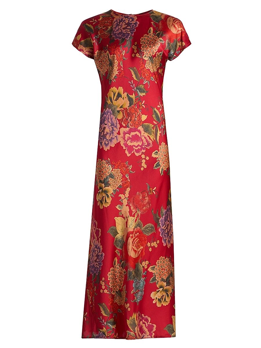 Women's Bias Dolman Floral Satin Dress - Ryuu Flower - Size XL