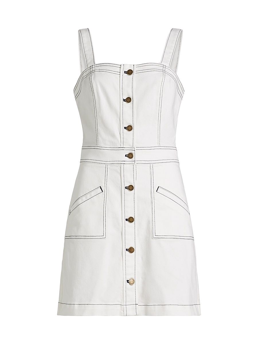 Women's Tammy Buttoned Minidress - White Denim Navy Stitch - Size 32
