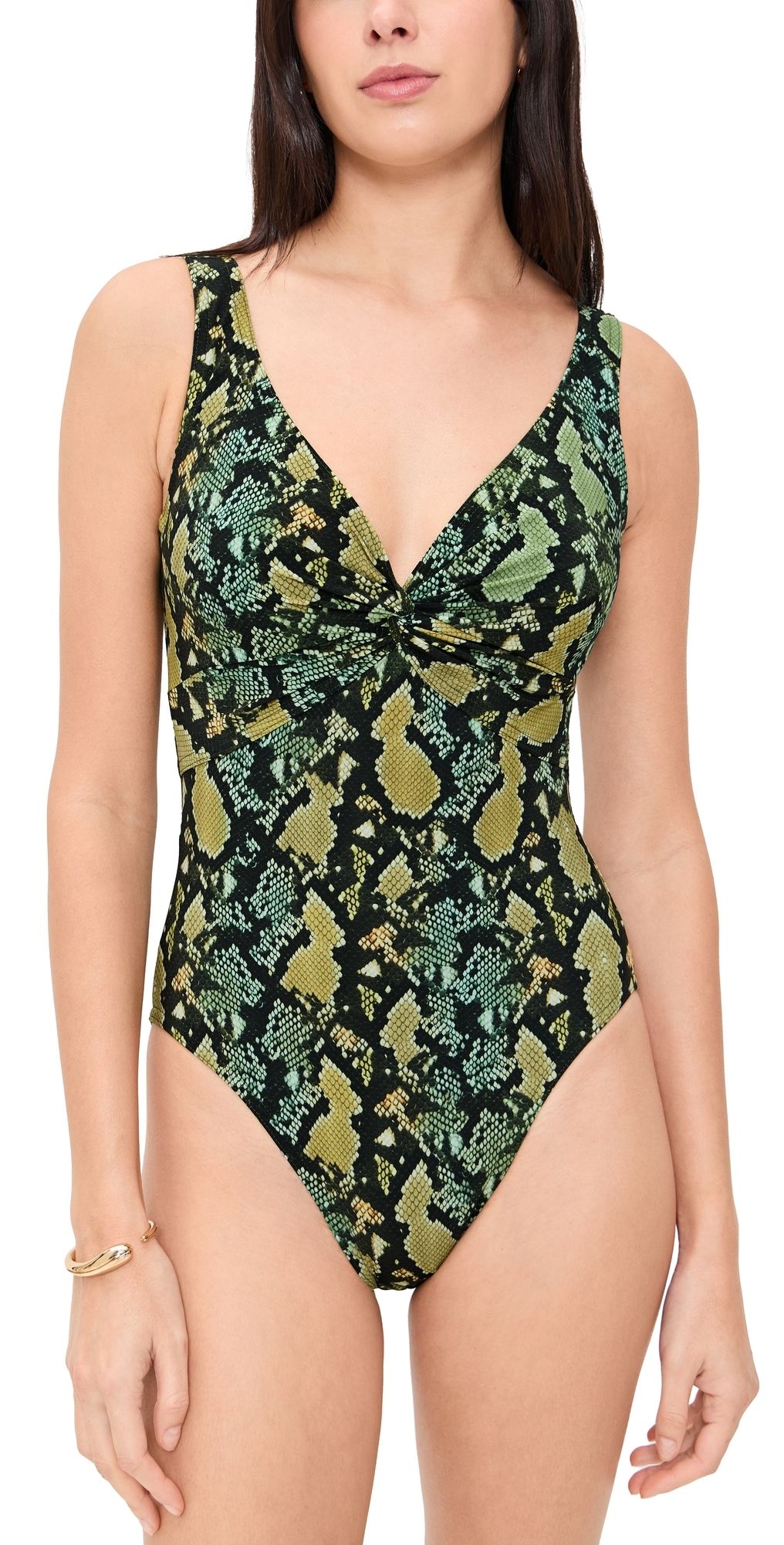 Karla Colletto Fiona V Neck Silent Underwire Tank with High Back Green Multicolor 12