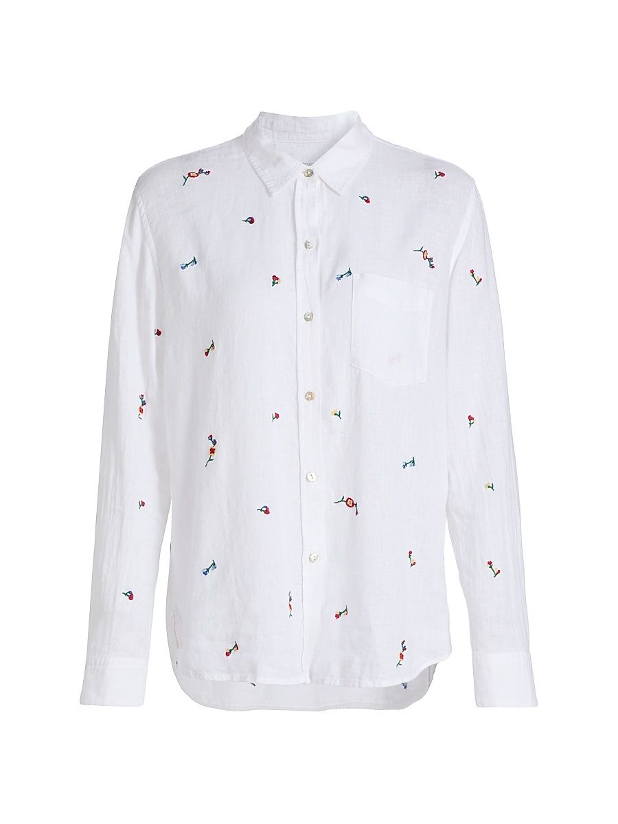 Women's Charli Floral Linen-Blend Shirt - Wild Flower Embroidery - Size XS