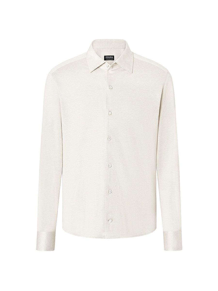 Men's Silk, Linen and Cotton Shirt - White Melange - Size XXXL