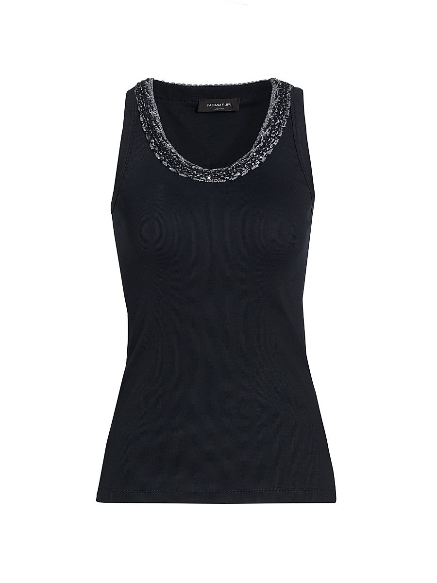 Women's Jersey Tweed Collar Tank - Blu Notte - Size 12