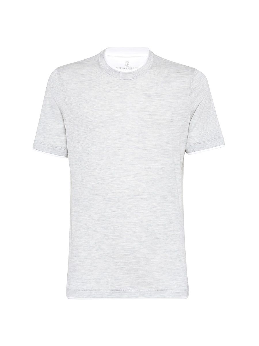Men's Silk and Cotton Lightweight Jersey Slim-Fit Crewneck T-Shirt - Pearl Grey - Size XXXL