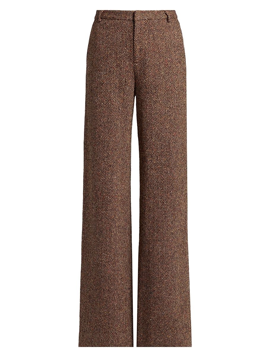 Women's Livvy Herringbone Straight-Leg Trousers - Brown Herringbone - Size 10