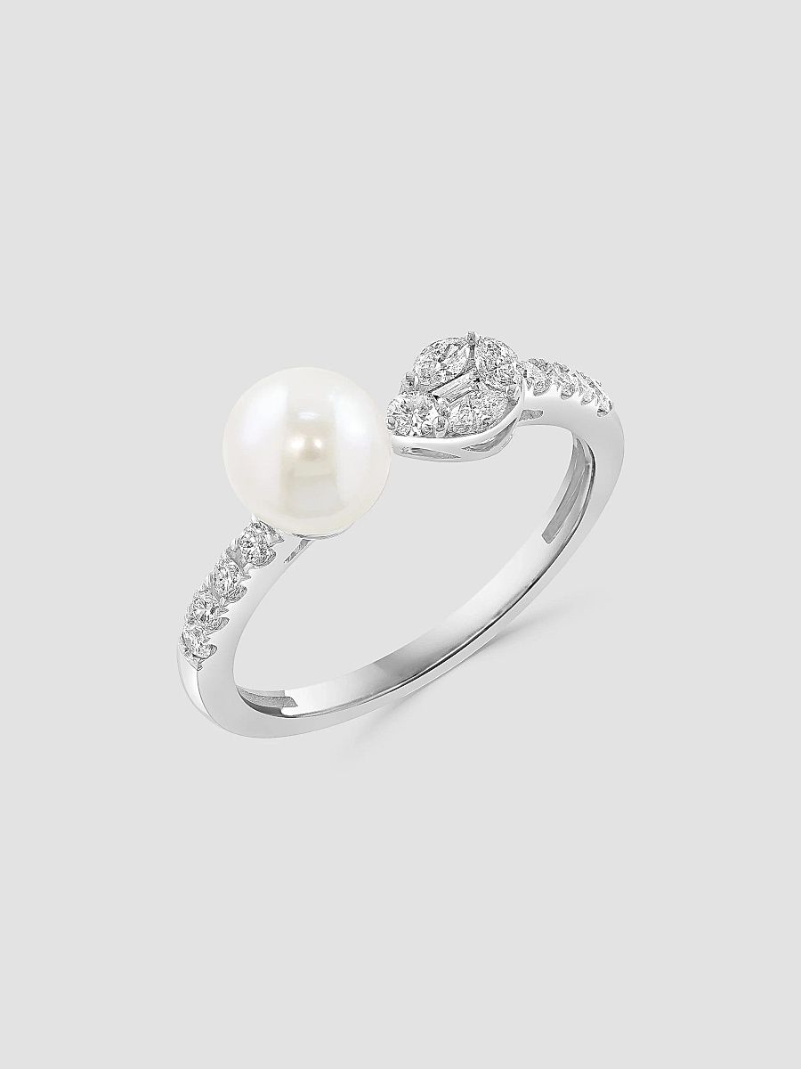 Saks Fifth Avenue Collection Women's 14K Gold, Freshwater Pearl & 0.32 TCW Diamond Ring - White Gold - Size 6.5