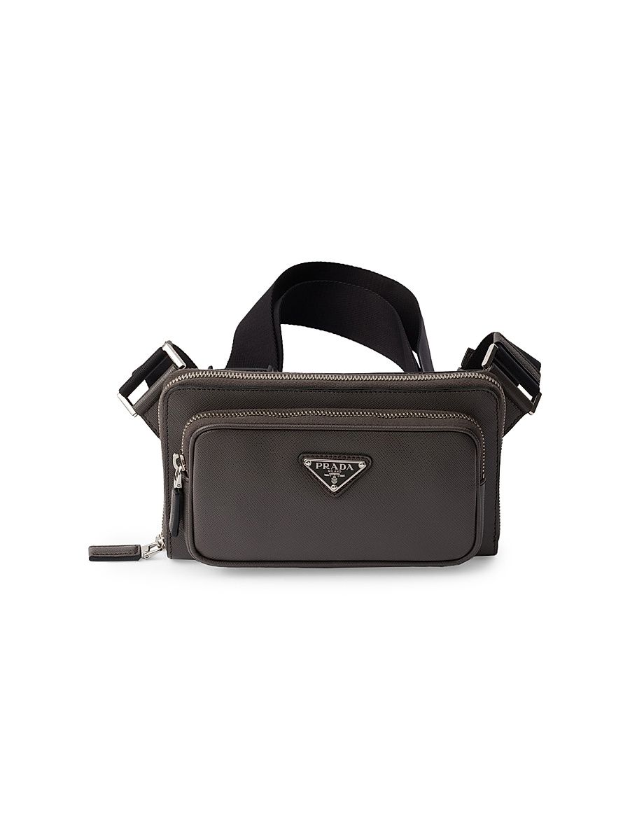 Men's Saffiano Leather Belt Bag - Black