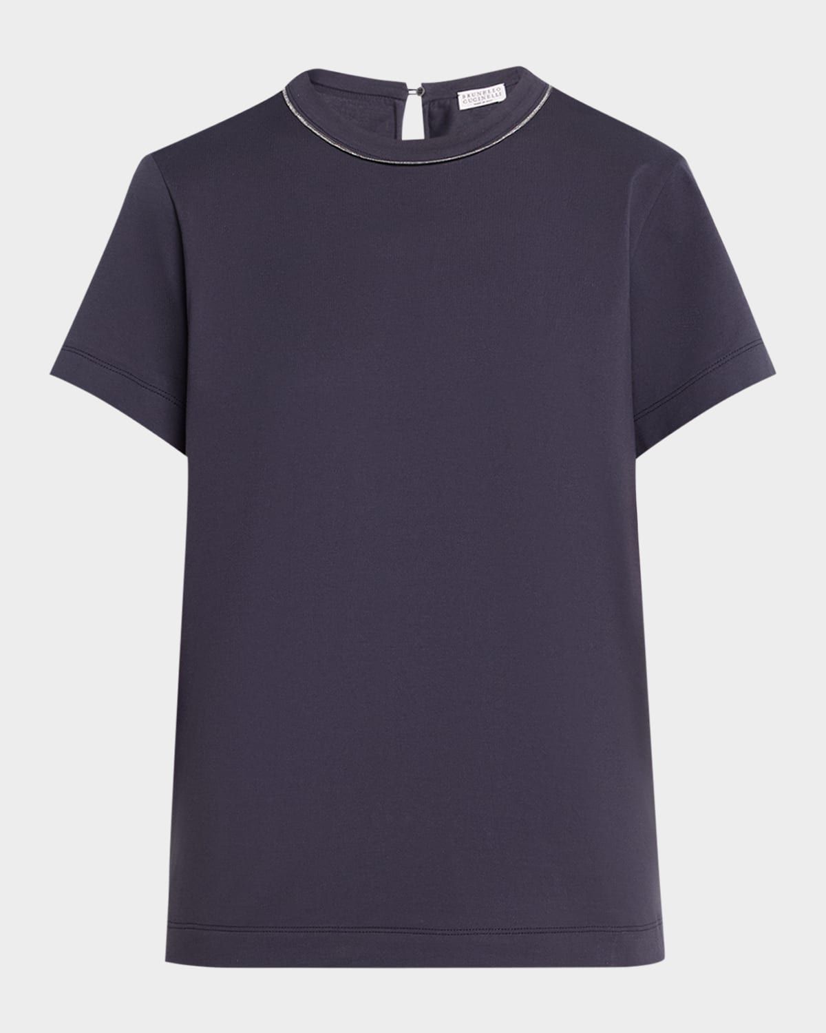 Metallic Seams Cotton Stretch Short-Sleeve T-Shirt