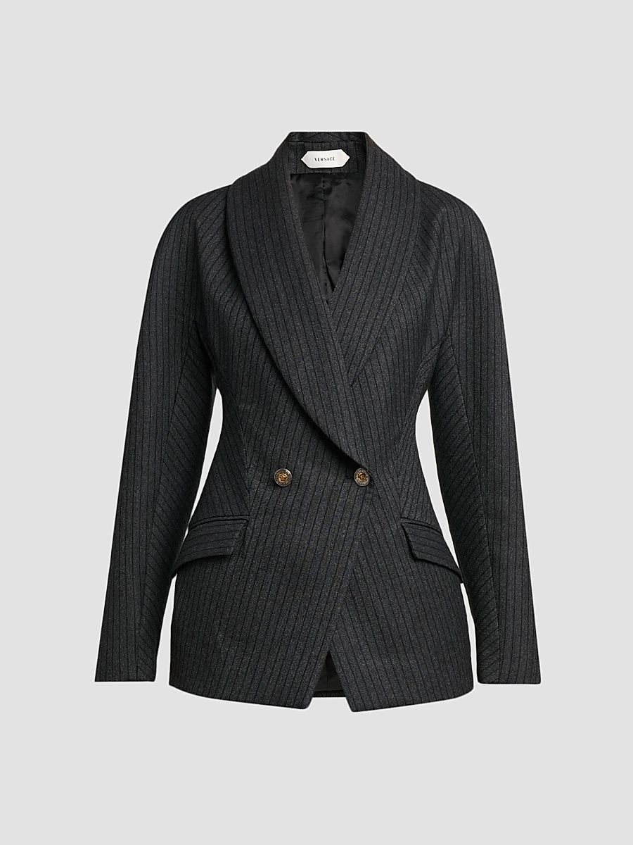 Versace Women's Pinstripe Wool Twill Blazer - Grey Melange - Size 10