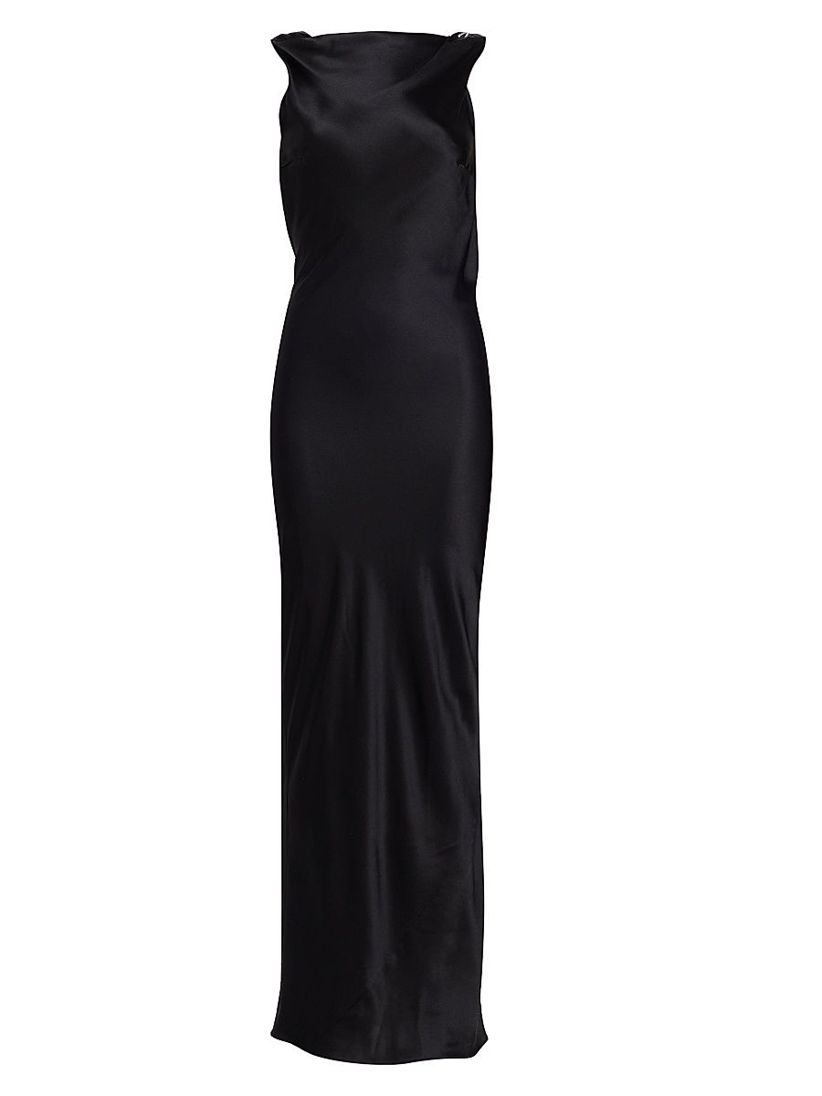 Women's Pierre Silk Satin Cowl Back Gown - Black - Size 14