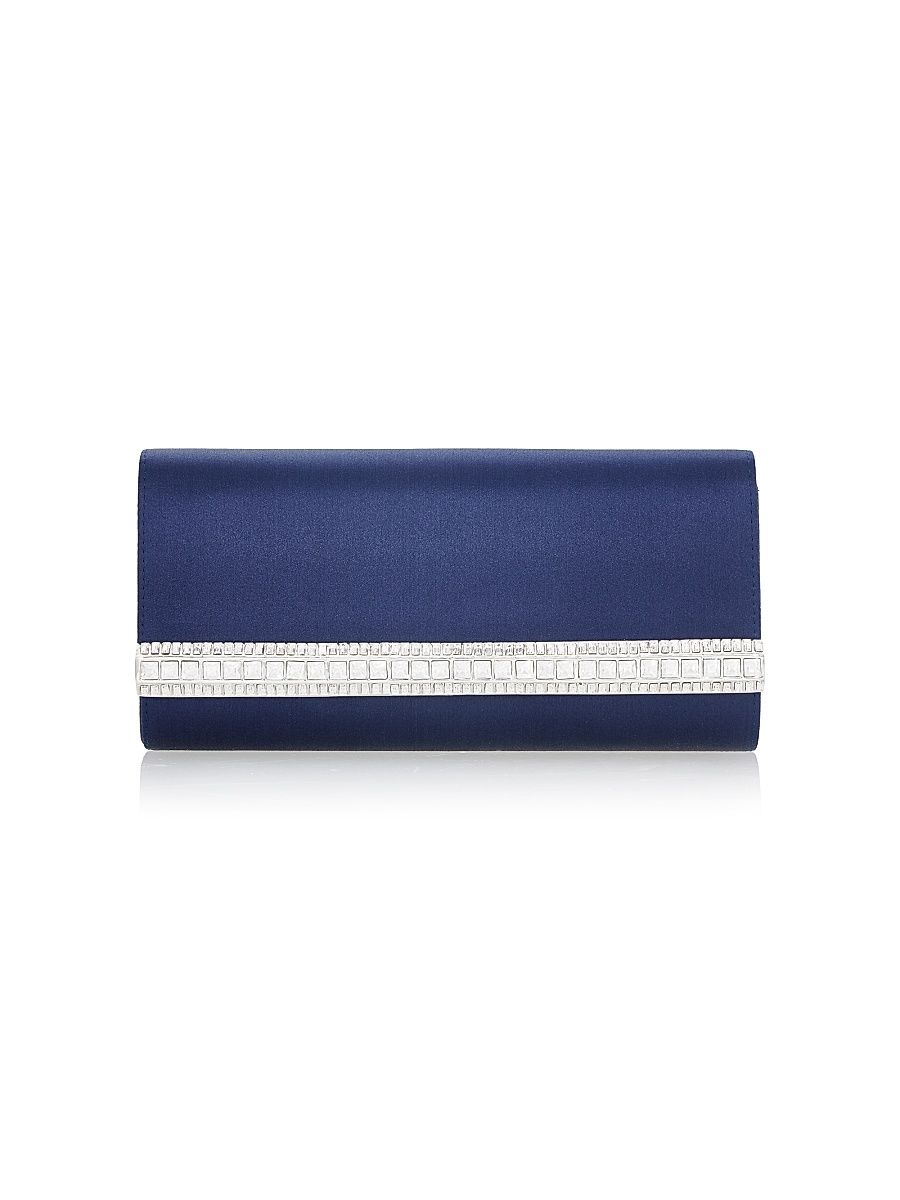 Women's Perry Satin & Crystal Clutch - Silver Navy