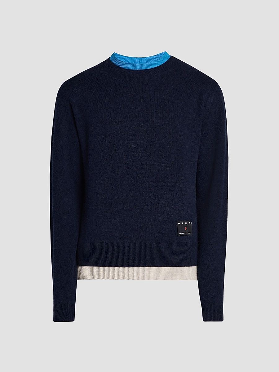 Men's Contrast Trim Cashmere Crewneck Sweater - Eclipse - Size 40
