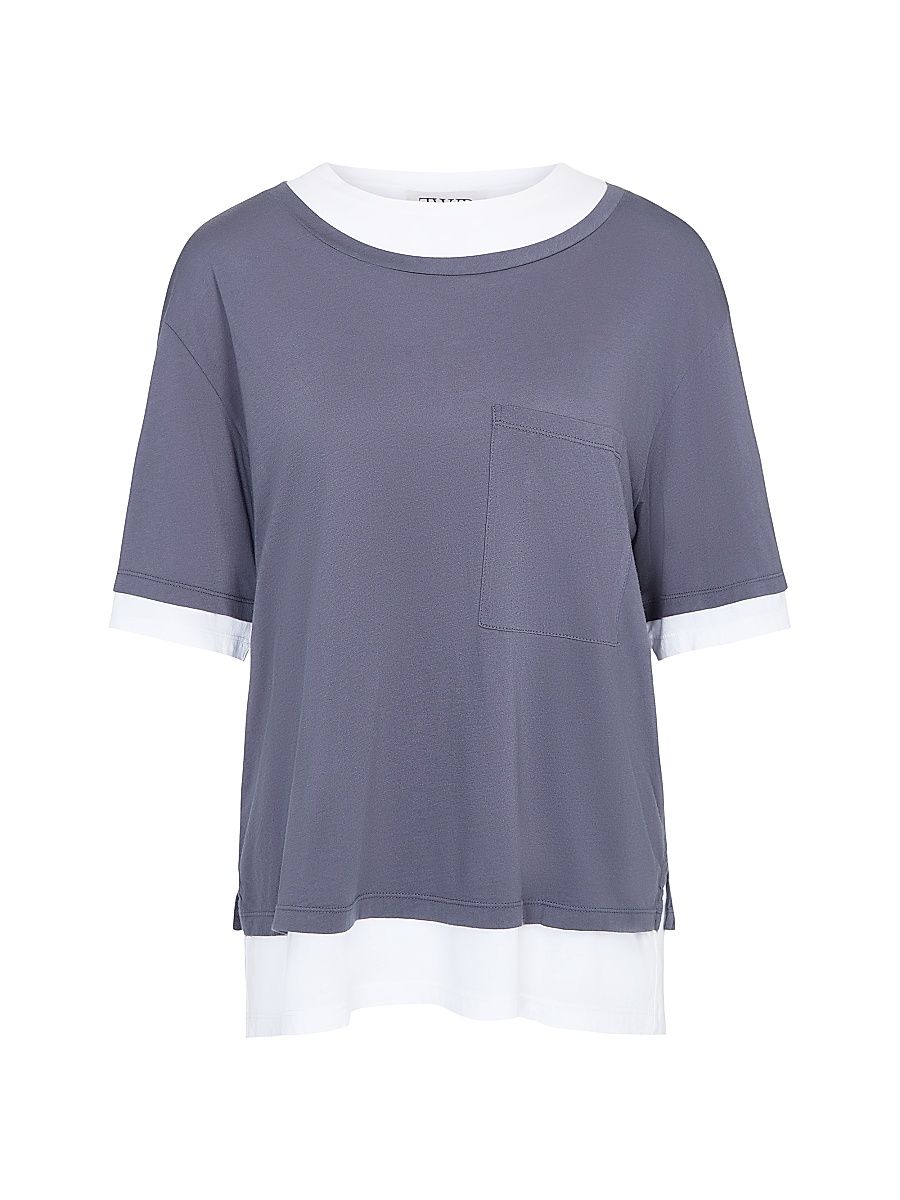 Women's Double Up Cotton T-Shirt - Charcoal White - Size XL