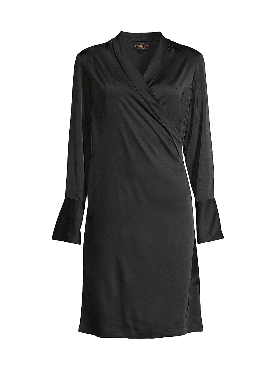 Women's Billie Surplice Satin Minidress - Black - Size XS