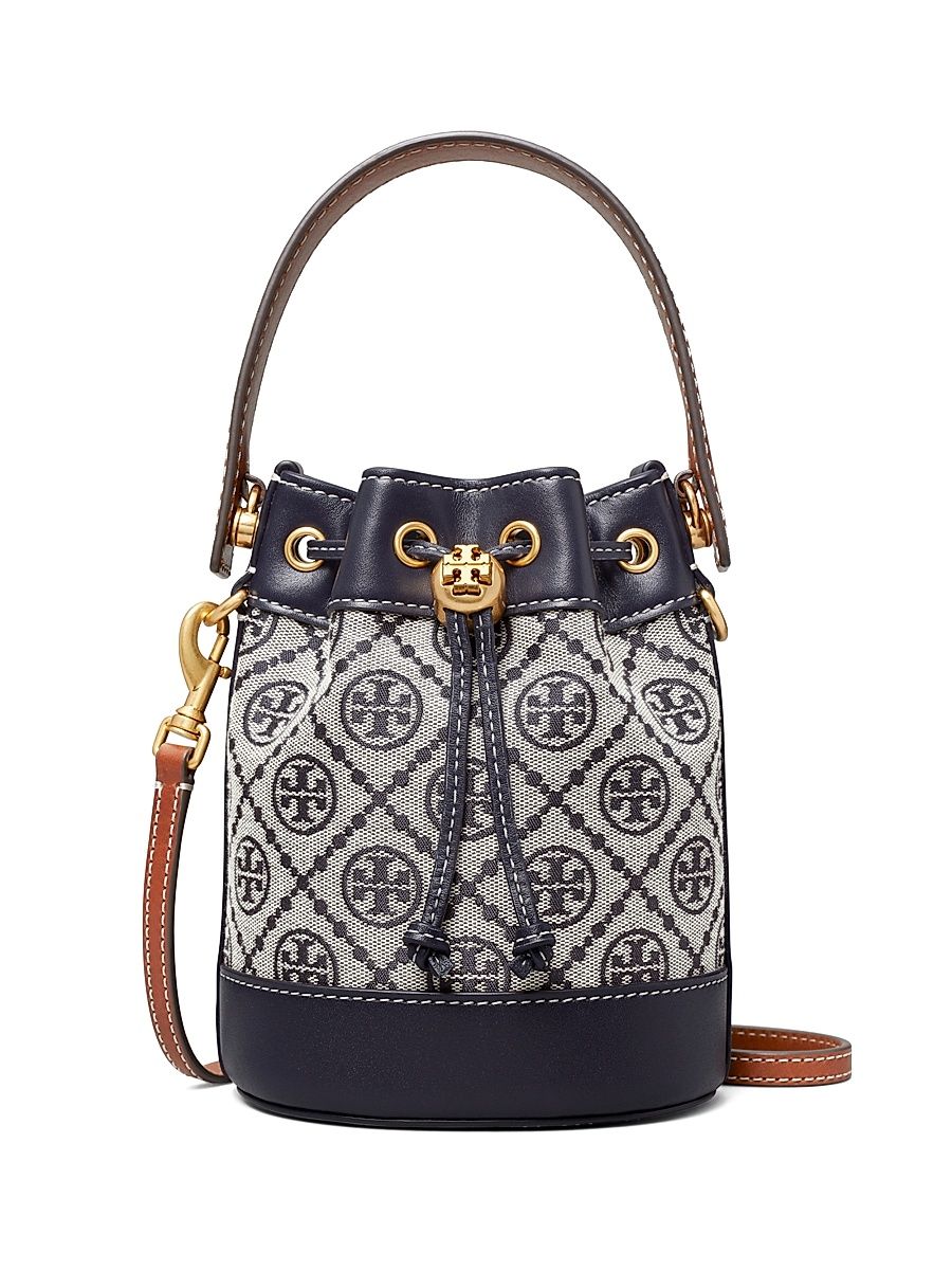 Women's Mini T Monogram Jacquard Bucket Bag - Tory Navy