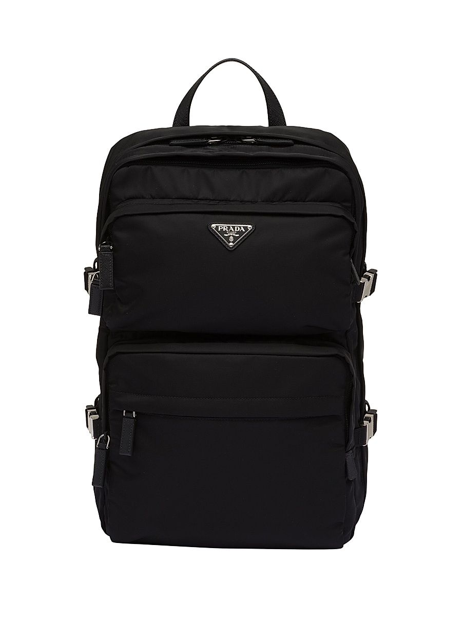Men's Re-Nylon And Saffiano Leather Backpack - Black