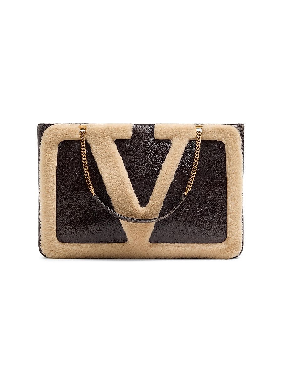 Women's Viva Superstar Medium Shopping Bag in Shearling - Brown Beige