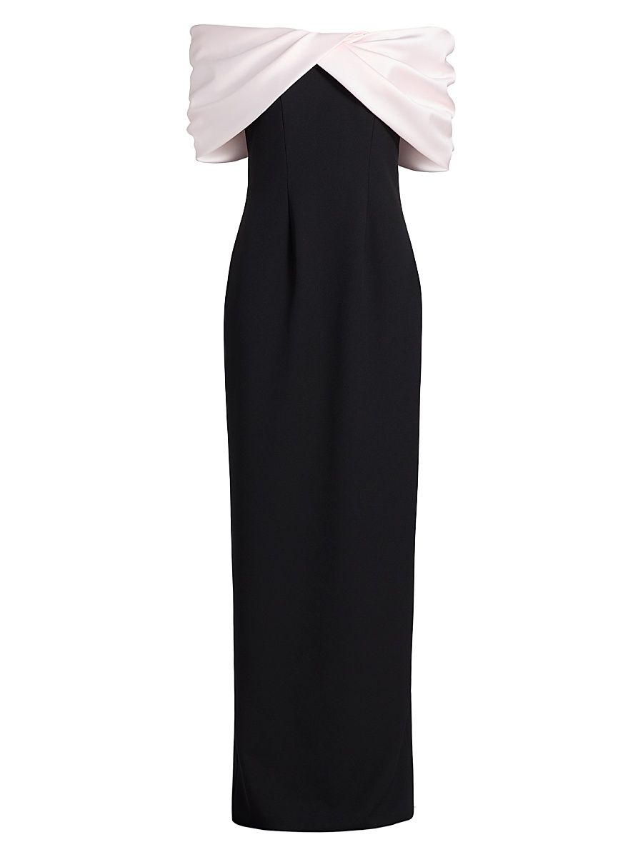 Women's Mixed Media Off-the-Shoulder Gown - Black Pink - Size 8