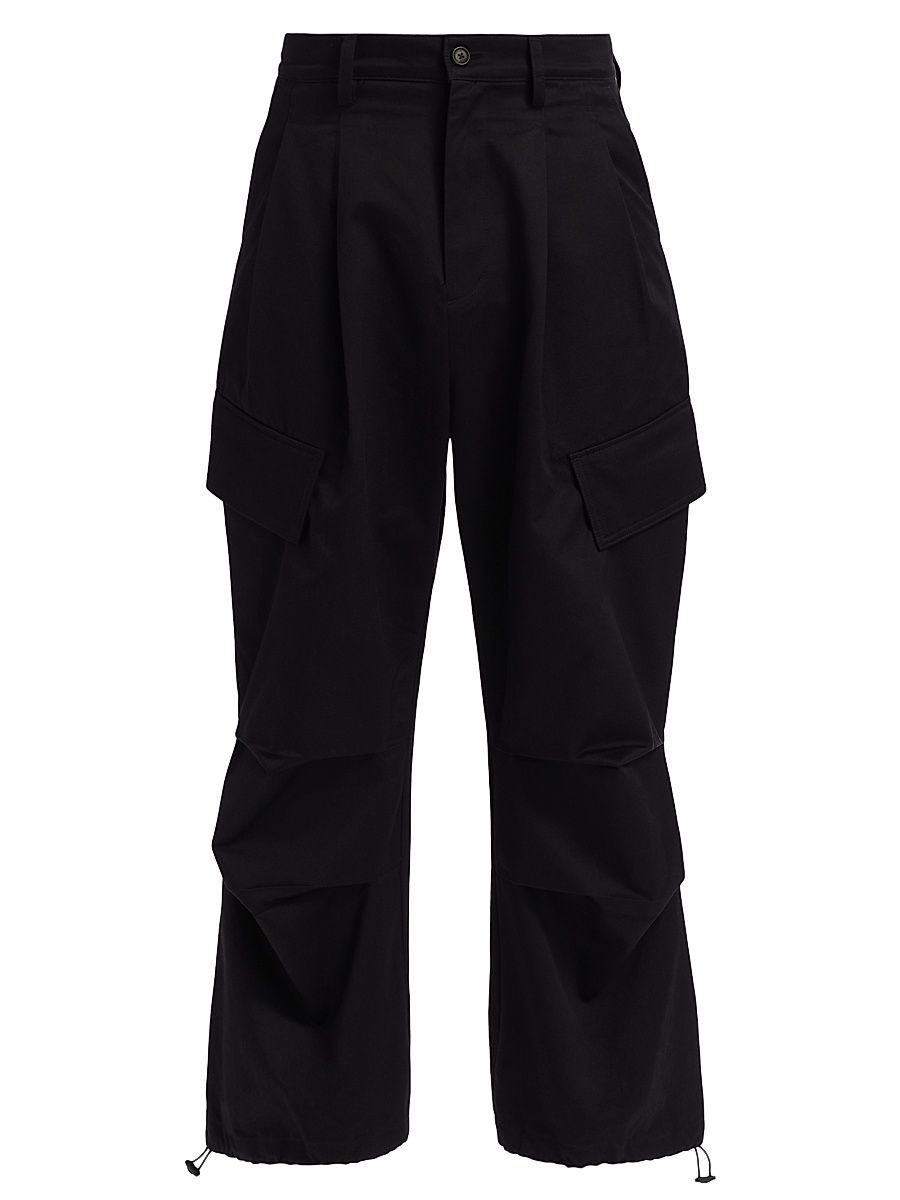Men's Pleated Wide-Leg Cargo Pants - Black - Size XL