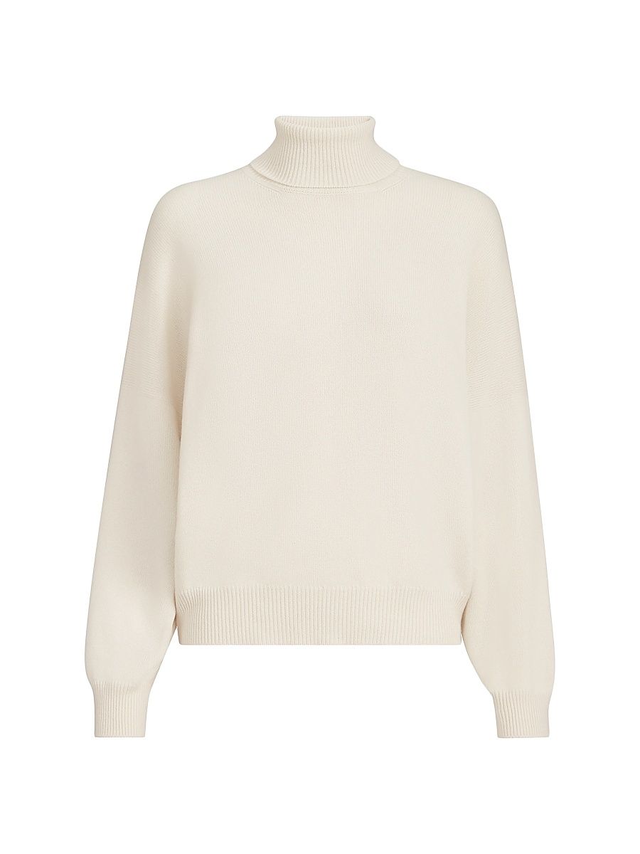 Women's Cashmere Turtleneck Sweater with Monili - Butter - Size Medium