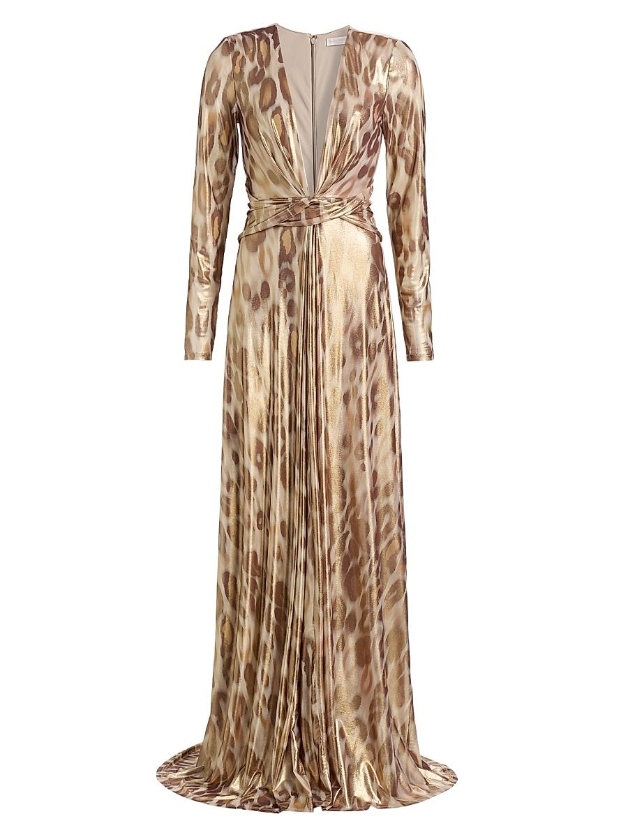 Women's Martini Metallic Printed Gown - Gold Animal - Size 16
