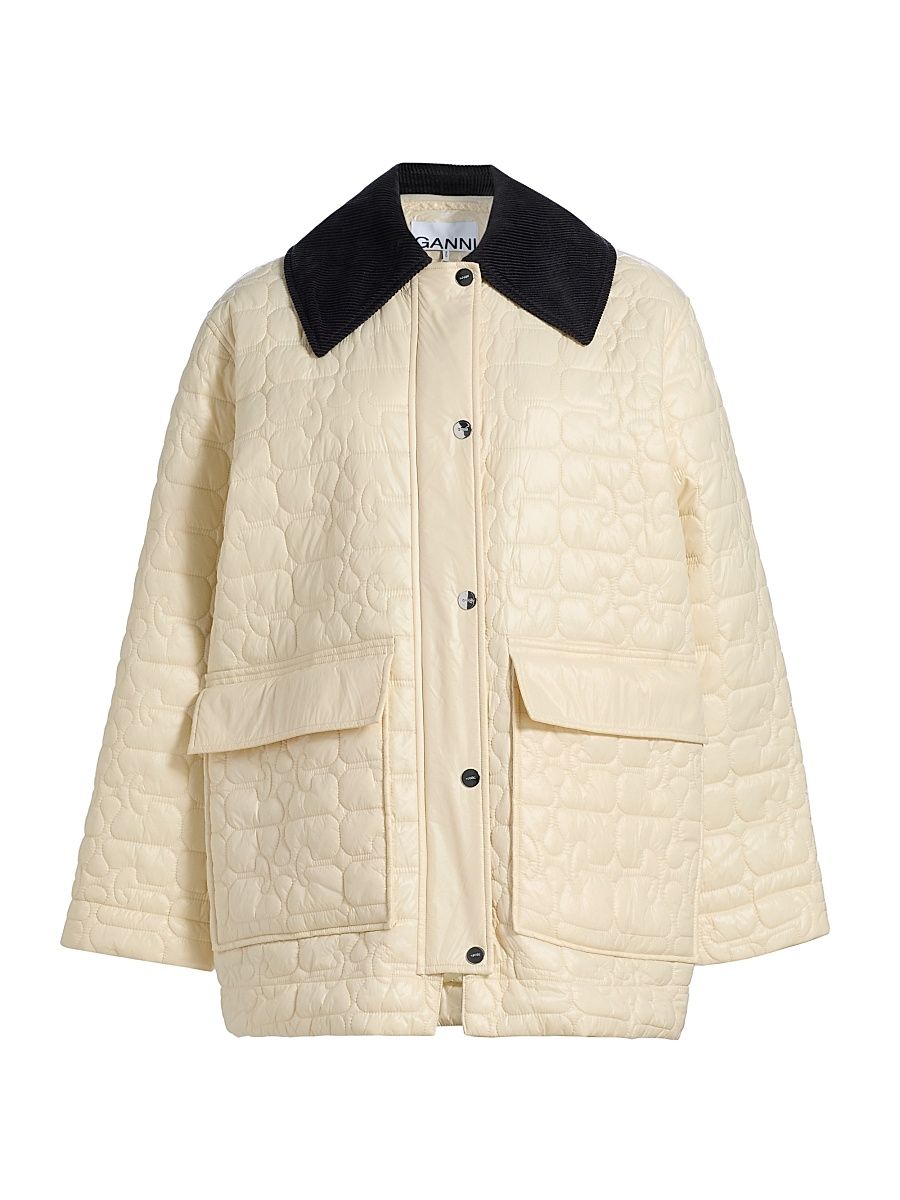 Women's Contrast-Trim Quilted Jacket - Angora - Size XXS