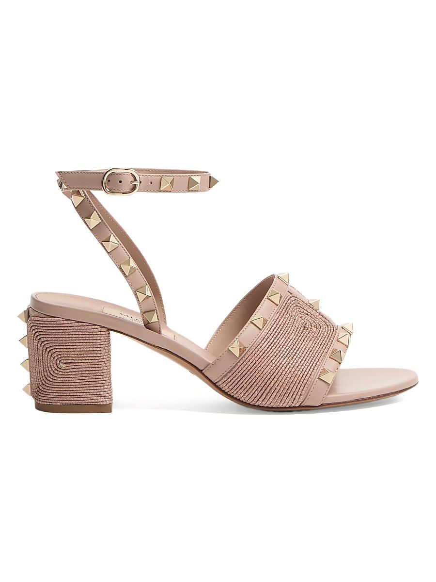 Women's Rockstud Calfskin Sandals 60MM - Beige Rose - Size 12