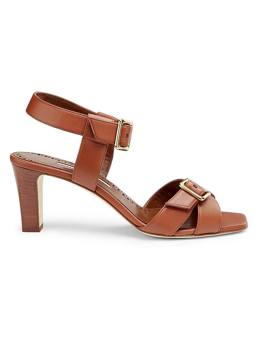 Women's Shbealo 70MM Buckle-Detailed Leather Sandals - Medium Brown - Size 9.5