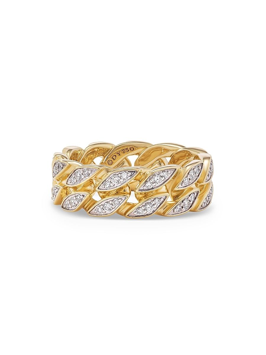 Men's Curb Chain Band Ring in 18K Yellow Gold - Diamond - Size 12