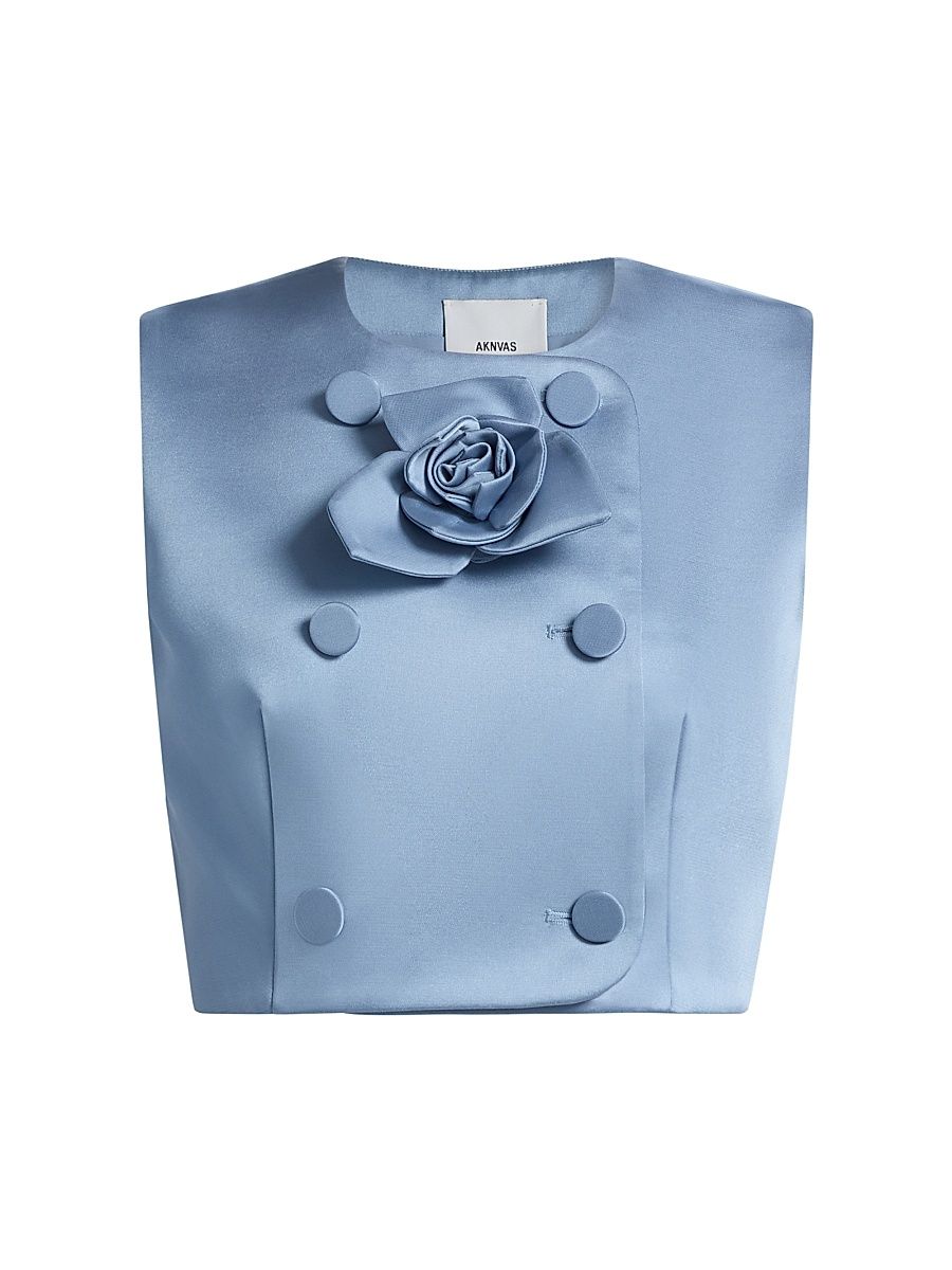 Women's Edie Rosette-Detailed Satin Top - Cornflower Blue - Size 12