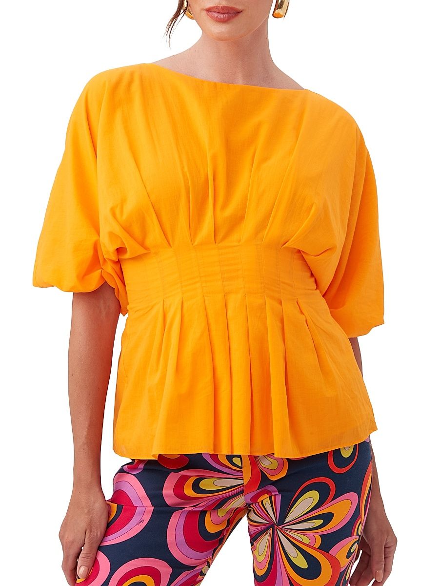 Women's Gian Pleated Cotton Top - Florida Orange - Size 2