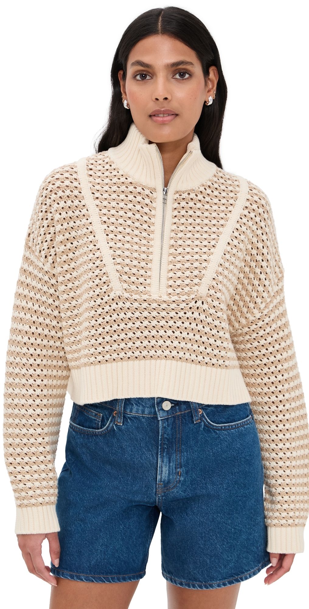 STAUD Cropped Hampton Sweater Breeze Crème XL
