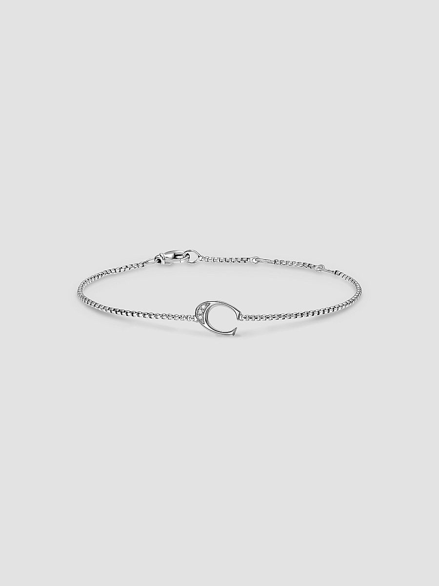 David Yurman Women's Petite Initial Chain Bracelet in Sterling Silver - Diamond C