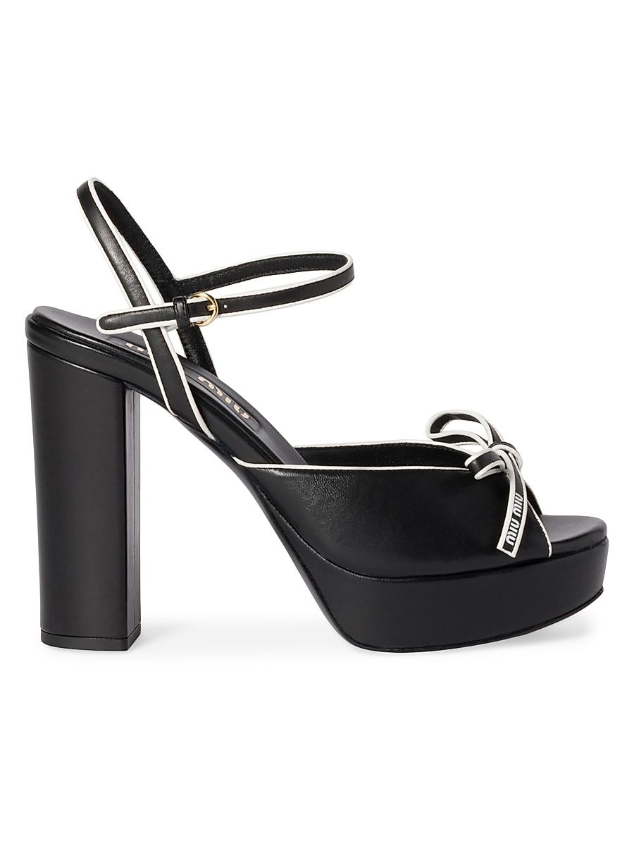 Women's Nappa Leather Platform Sandals - Black - Size 6.5