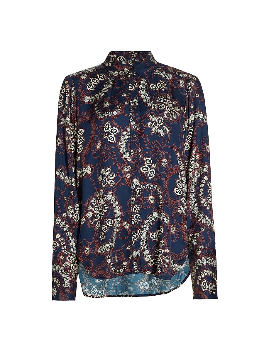 Women's Aiden Paisley Long-Sleeve Blouse - Navy Cream - Size 4