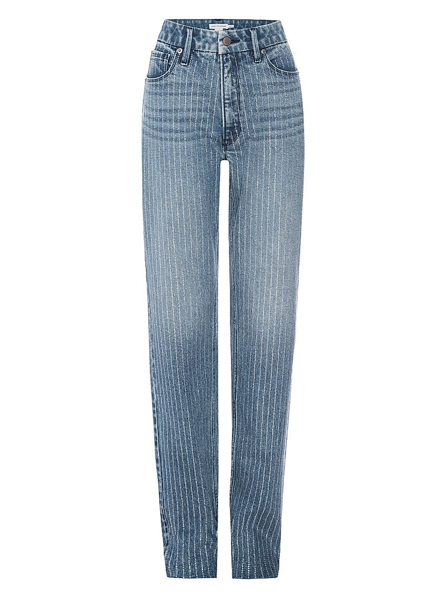 Women's Good Icon Rhinestone Pinstriped Jeans - Indigo - Size 4
