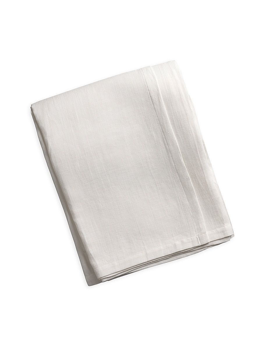 Rain Herringbone Cotton-Linen Blanket - White - Size King