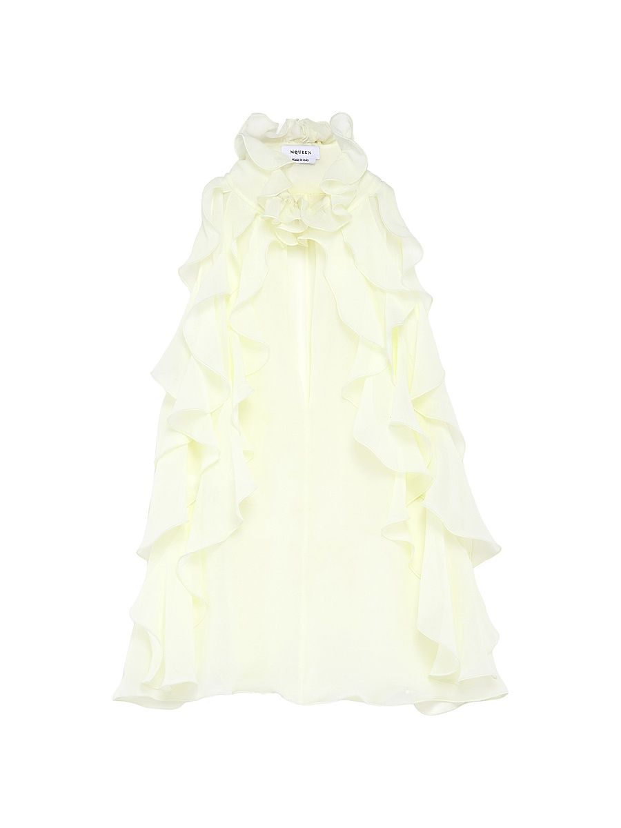 Women's Ruffled Sleeveless Silk Top - Gesso - Size 12