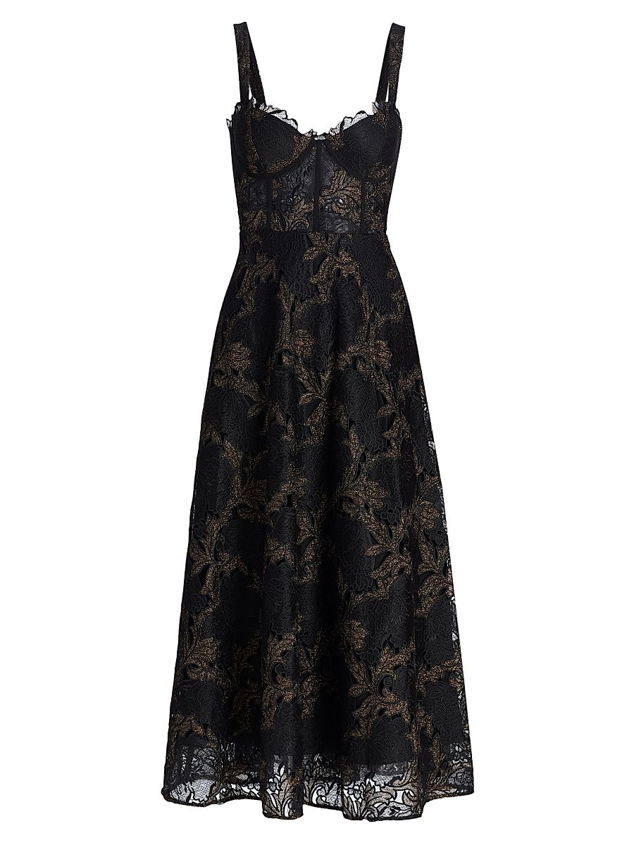 Women's Lola Metallic Lace Midi-Dress - Black Gold - Size XL