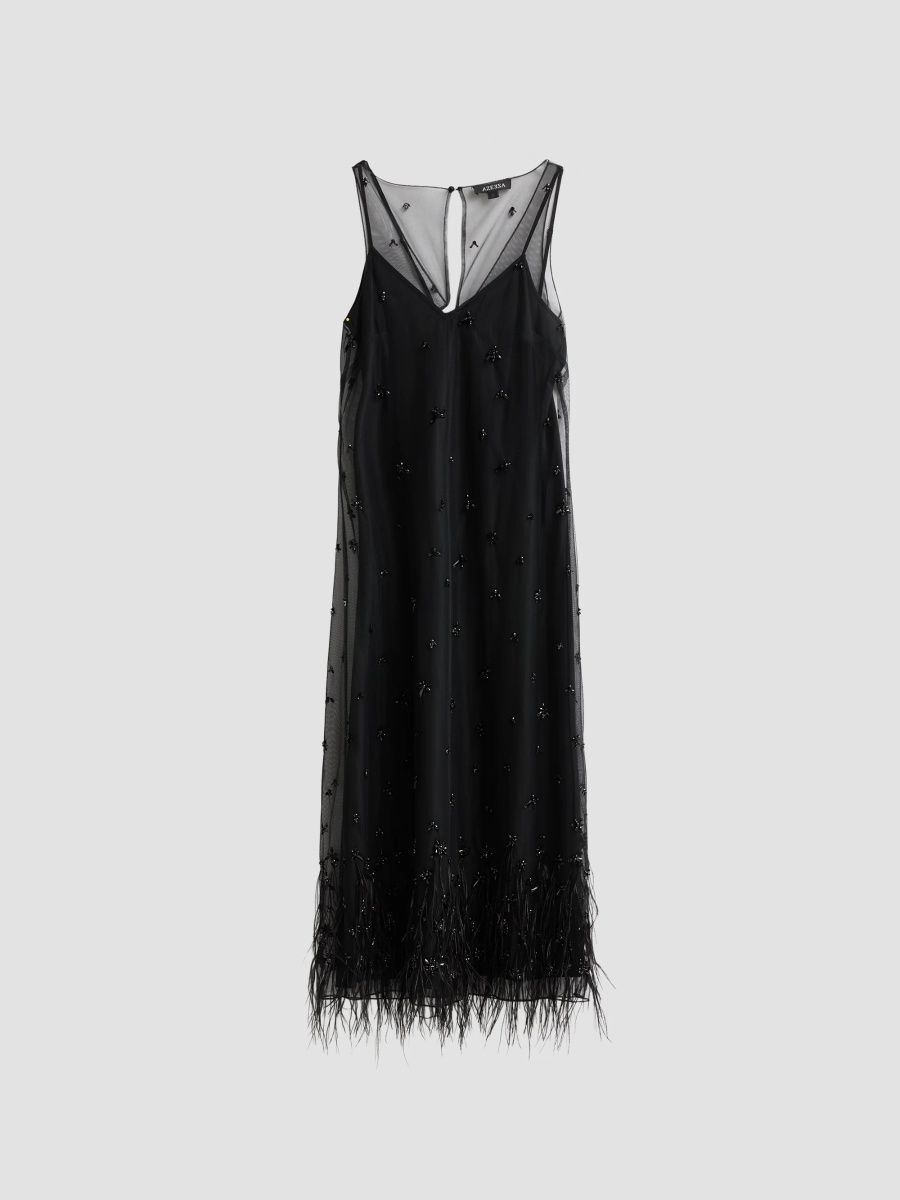 Azeeza Women's Odessa Tulle Embellished Midi Dress - Black - Size XL