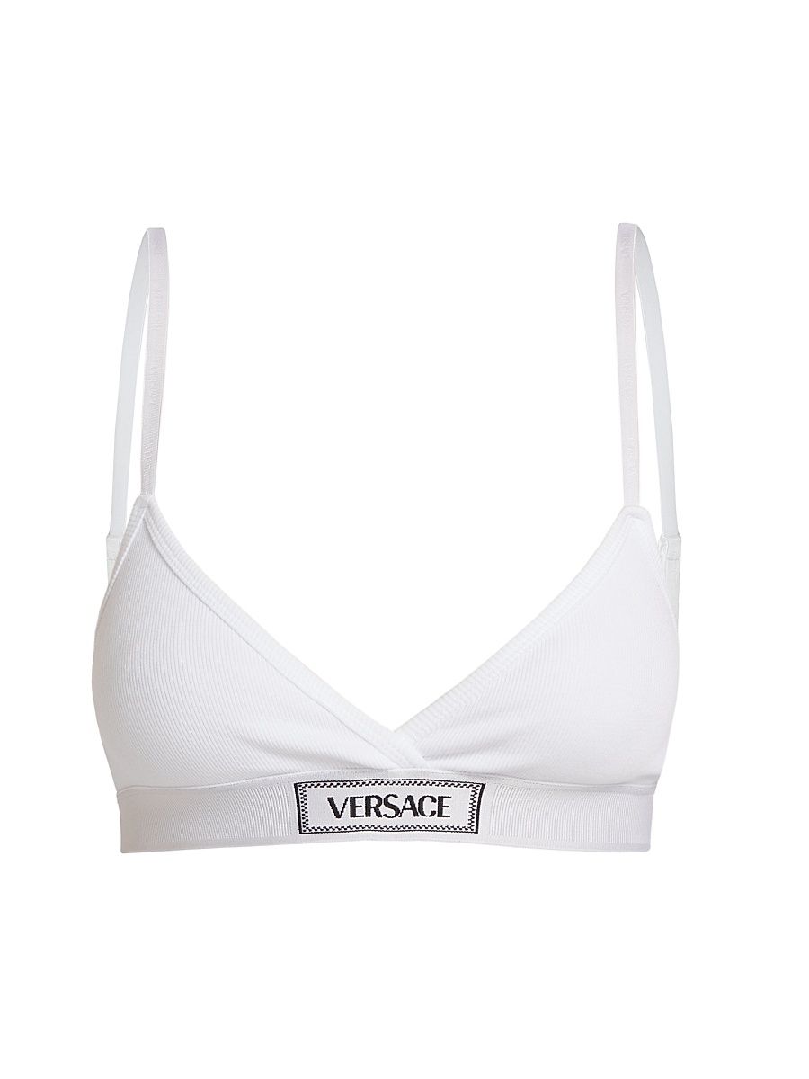 Women's Rib-Knit Logo Bralette - White - Size XL