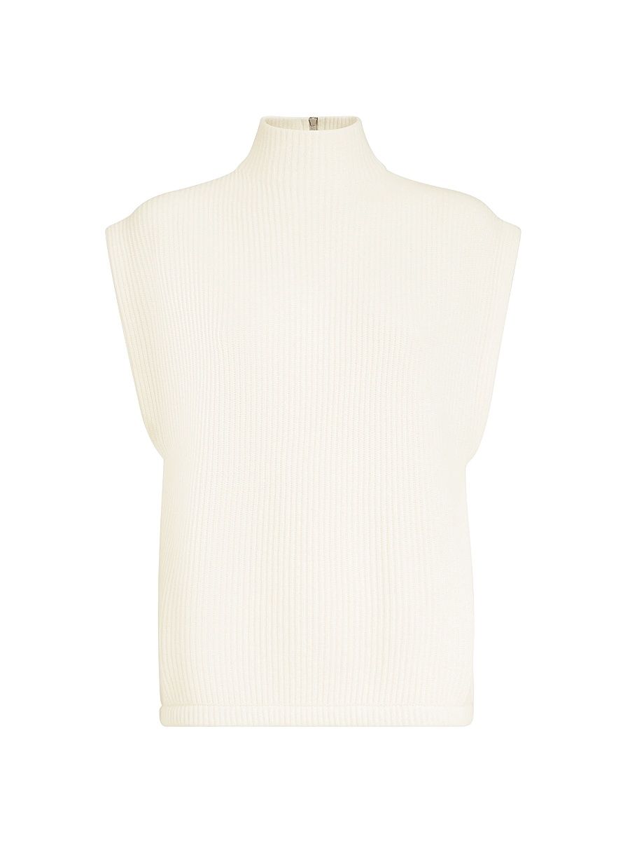 Women's Cashmere English Rib Knit Sleeveless Turtleneck Sweater - Camel - Size XL