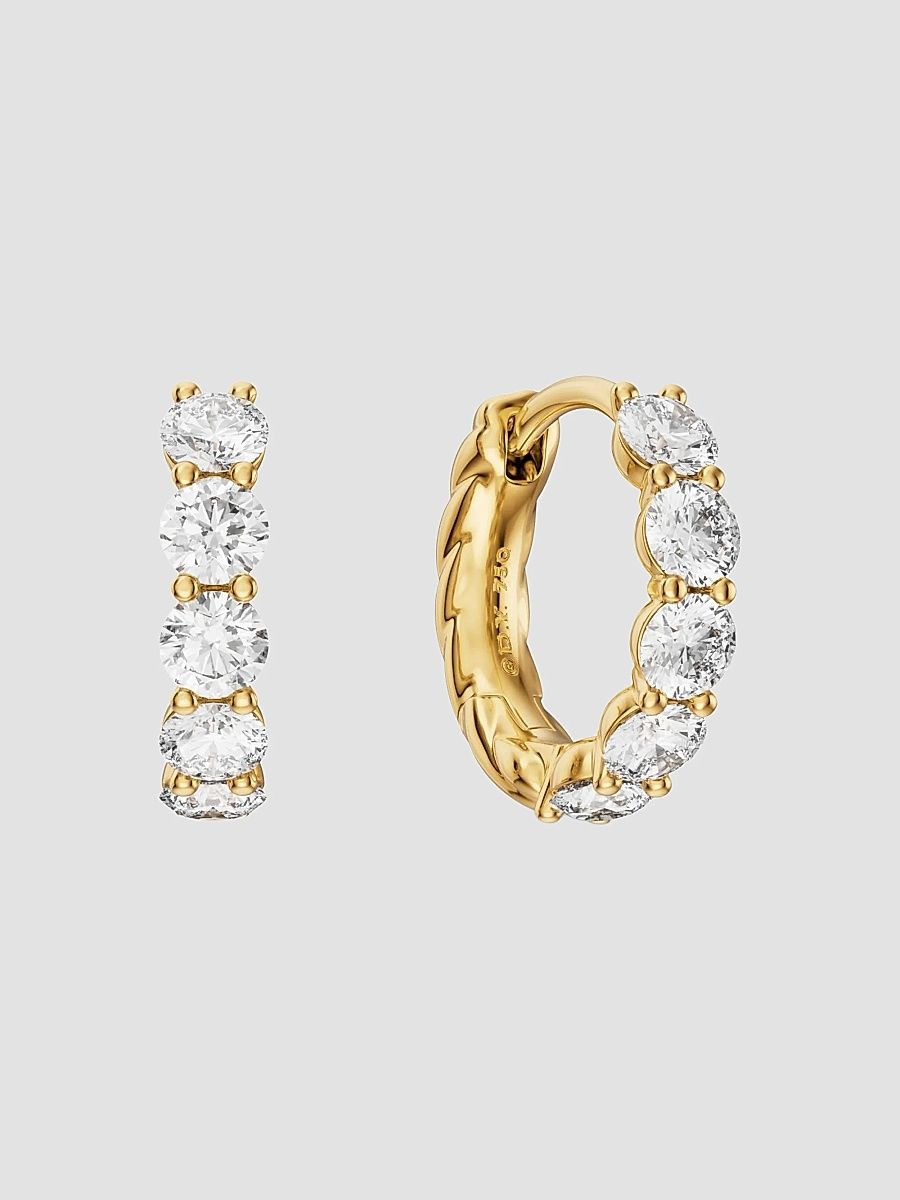 David Yurman Women's Petite Pavé Hoop Earrings in 18K Yellow Gold with Diamonds, 11.6MM - Gold